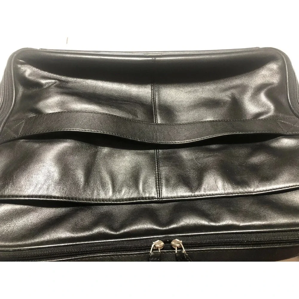LEVENGER Black Leather Laptop Expandable Briefcase Silver NICKLE Hard Ware USA